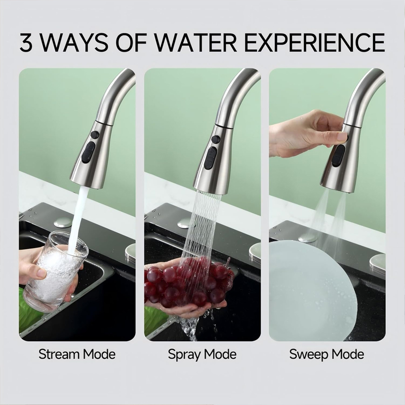Grifo de cocina con rociador extraíble, níquel cepillado, grifo de fregadero de acero inoxidable de arco alto, monomando a prueba de fugas para casa rural, caravana, lavandería o bar, de 1 o 3 orificios, de grado comercial. - Image 2