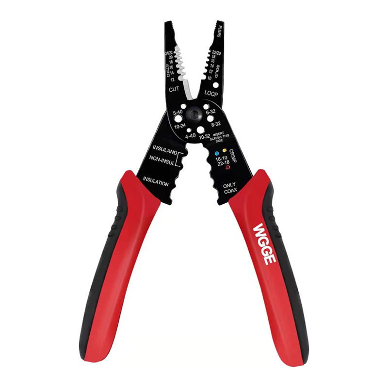 Herramienta profesional para pelar y engarzar cables de 8 pulgadas, cortador/engarzadora de cables, herramienta manual multifunción para cableado, color rojo y negro