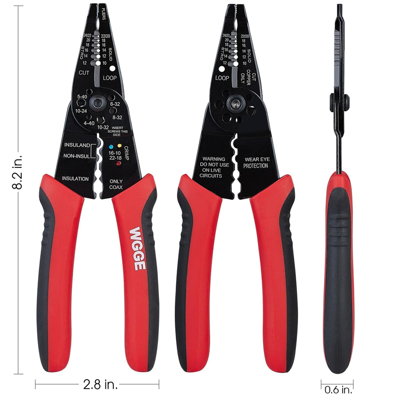 Herramienta profesional para pelar y engarzar cables de 8 pulgadas, cortador/engarzadora de cables, herramienta manual multifunción para cableado, color rojo y negro - Image 3