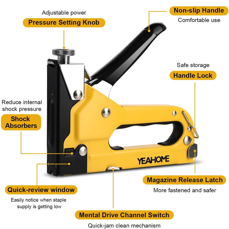 Grapadora para tapicería de alta resistencia, 4 en 1 con 4000 grapas, clavadora manual con ajuste de potencia para madera, manualidades, carpintería y decoración. - Image 3