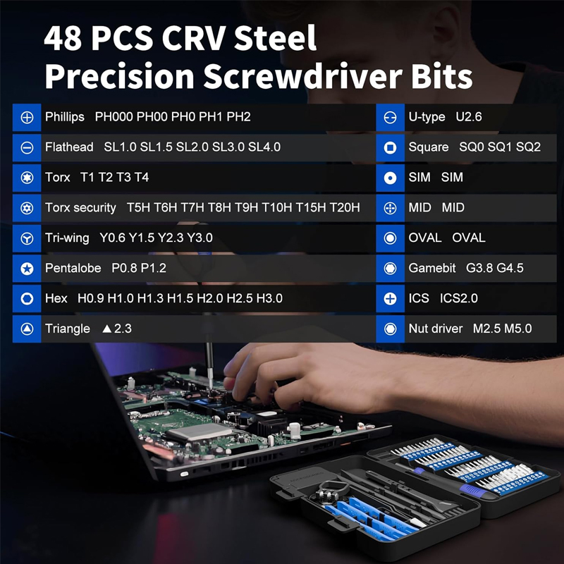 Juego de destornilladores de precisión pequeños de 64 piezas con puntas Torx, Triwing y Pentalobe para reparación de dispositivos electrónicos, ideal para computadoras, PC, portátiles, MacBook, tabletas, teléfonos, PS5, Xbox, Switch, vidrio y timbres. - Image 2