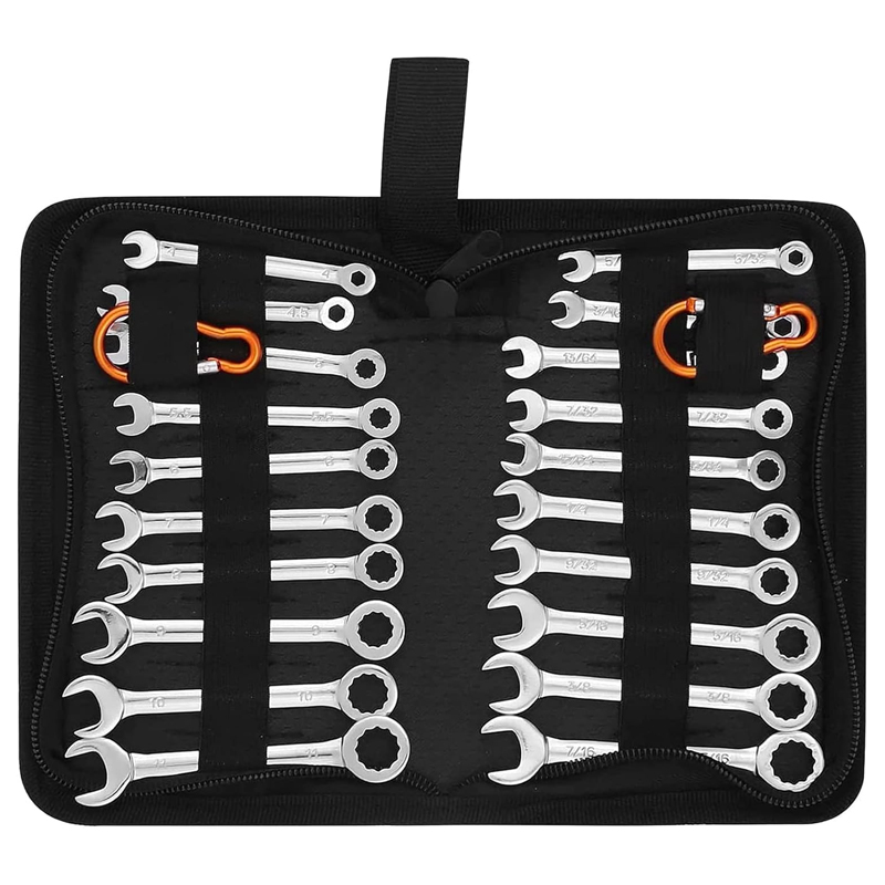 Juego de llaves inglesas en miniatura premium de 22 piezas, minijuego de llaves combinadas métricas y SAE, juegos de llaves de encendido de 4-10 mm y de 5/32'' a 7/16'', bolsa de transporte pequeña y liviana.