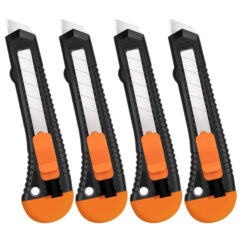 Cuchillo retráctil multiusos, paquete de 4 cortadores de cajas con hoja desprendible de 18 mm para papel, plástico y cartón.