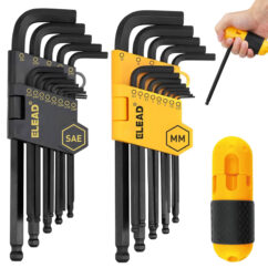 Juego de llaves hexagonales Allen: Juego de llaves hexagonales premium de 27 piezas duraderas con mango de agarre, brazo largo y corto con extremo esférico, juego de llaves Allen de tamaño métrico y SAE, almacenamiento organizado