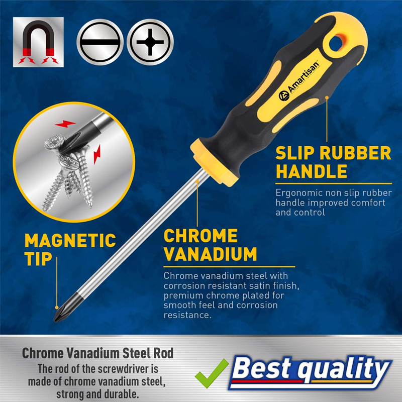 Juego de 10 destornilladores magnéticos, 5 puntas Phillips y 5 puntas ranuradas, juego de destornilladores profesionales con agarre acolchado. - Image 2