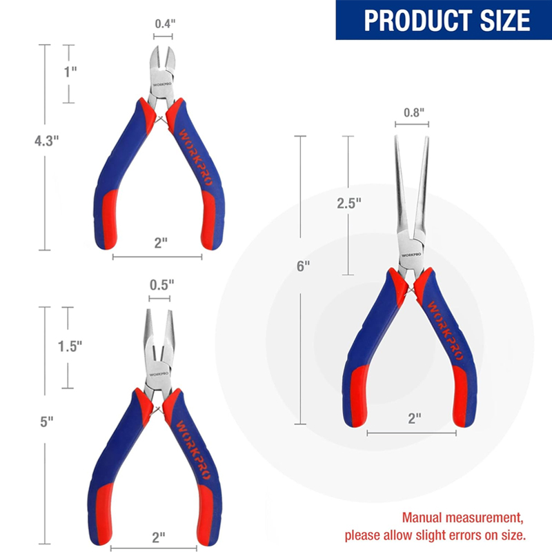 Juego de mini alicates, kit de 3 piezas de alicates pequeños. Incluye alicates diagonales de 4", alicates de punta larga de 5" y alicates de punta fina de 6". Para manualidades y reparación de dispositivos electrónicos. - Image 3