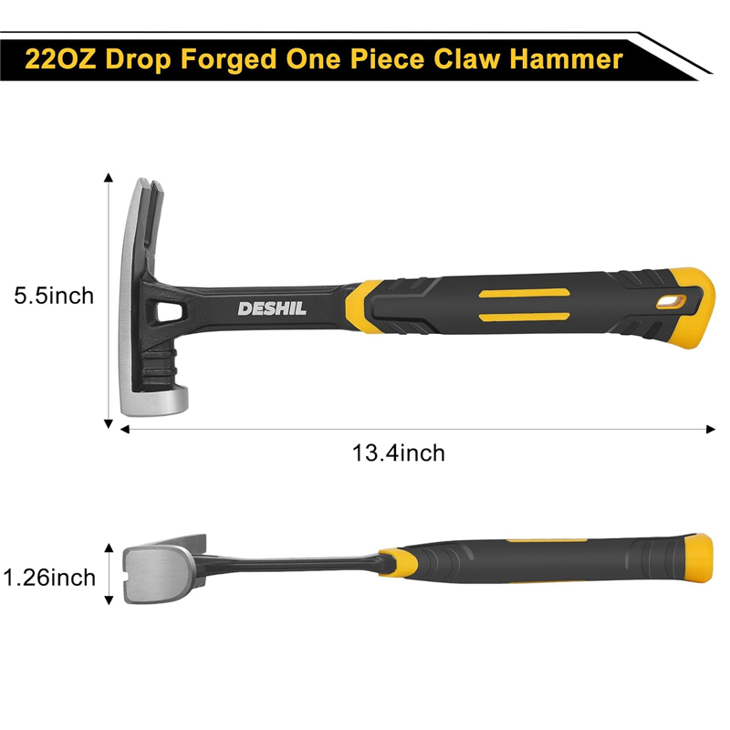 Martillo de garra de una pieza forjado con mango de fibra de vidrio de 22 oz, recto, multiusos, cara lisa y agarre amortiguador. - Image 2
