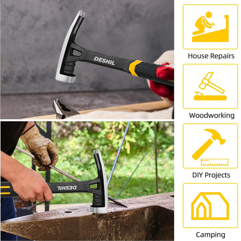 Martillo de garra de una pieza forjado con mango de fibra de vidrio de 22 oz, recto, multiusos, cara lisa y agarre amortiguador. - Image 3