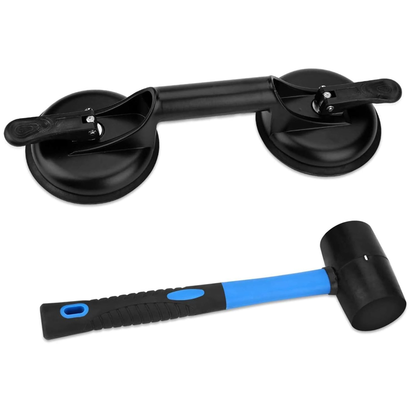 Herramienta para reparar huecos en pisos laminados. Incluye ventosa y mazo (no se puede usar en pisos con superficies raspadas).