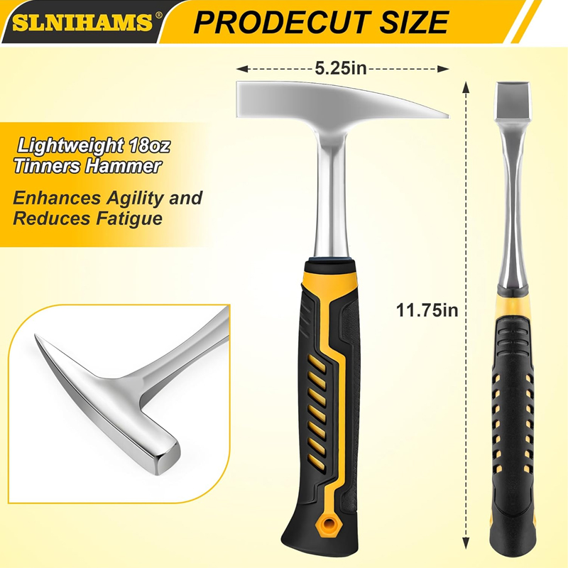 Martillo de hojalatero, martillo de hojalatero de 18 oz, herramientas para HVAC, martillo de hojalatero con construcción de acero forjado y empuñadura antichoque, martillos para hojalatero, martillo para soldar y cincelar. - Image 2