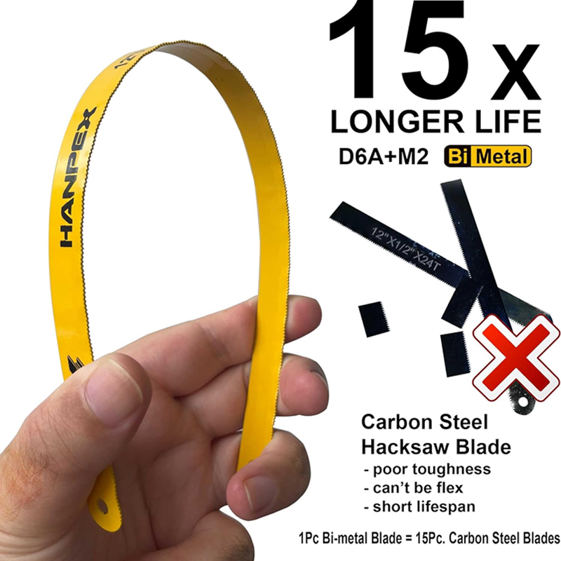 Sierra de mano de alta tensión de 12 pulgadas con hoja bimetálica de 24 dientes por pulgada, ideal para metal, madera, PVC y carpintería. - Image 3