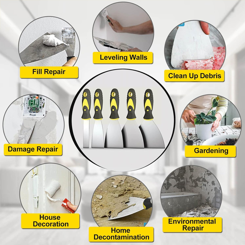 Juego de 5 espátulas para masilla (1, 2, 3, 4 y 5 pulgadas), raspador de pintura, herramienta para raspar, no se oxida, ideal para reparar paneles de yeso, quitar papel tapiz, barro y raspar yeso. - Image 2
