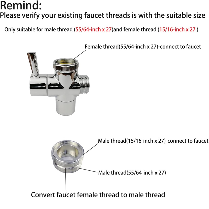 Válvula desviadora de grifo de latón con conexión rápida, para conectar desde el fregadero a la manguera de jardín o ducha, lavadora o lavavajillas, para baño o cocina (cromada) - Image 3