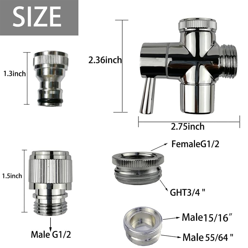 Válvula desviadora de grifo de latón con conexión rápida, para conectar desde el fregadero a la manguera de jardín o ducha, lavadora o lavavajillas, para baño o cocina (cromada) - Image 2