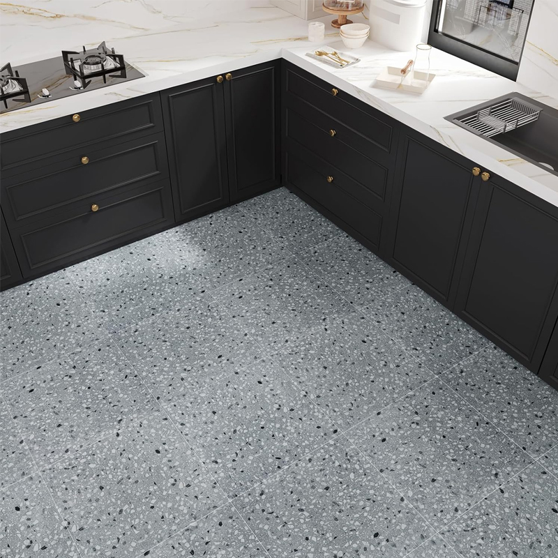 Suelo de vinilo terrazo gris autoadhesivo, resistente al agua, para baño, de 30 x 30 cm, 6 láminas temporales, para cocinas de alquiler. - Image 2