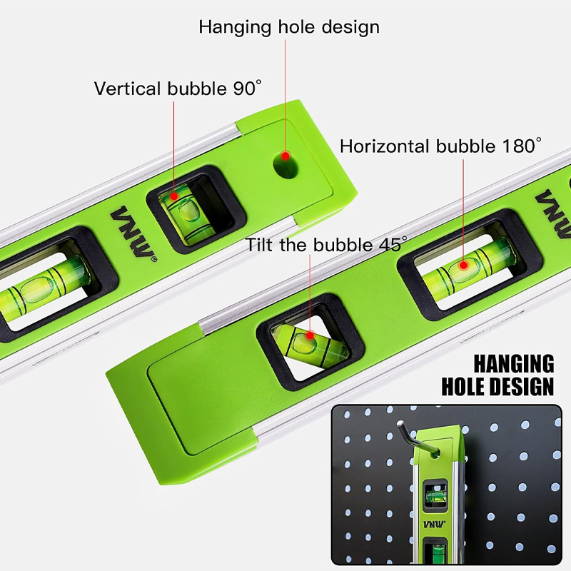 Nivel torpedo de 9 pulgadas, nivel de burbuja magnético con burbujas de 45°/90°/180°, herramienta niveladora resistente a golpes para medición (2) - Image 3