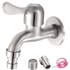Grifo para lavadora con grifo Bibb para jardín exterior, entrada macho NPT de 1/2", grifo para fregadero, fácil de instalar, con 2 filtros (corto)