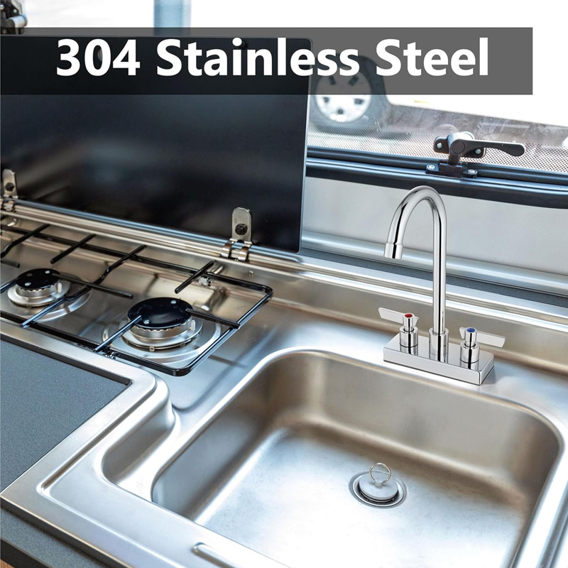 Grifo para fregadero de barra de 4 pulgadas, montaje en cubierta central, grifo de fregadero de preparación de 2 orificios, manijas dobles, uso comercial, lavandería, cocina, cromo pulido - Image 2