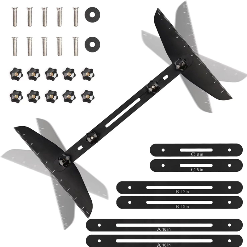 Plantilla de calibre para escalones de escalera, herramienta para medir escaleras, herramienta para trazar repisas para escaleras, contrahuellas, repisas y cortar paneles de yeso, de 30 a 152 cm (negro)