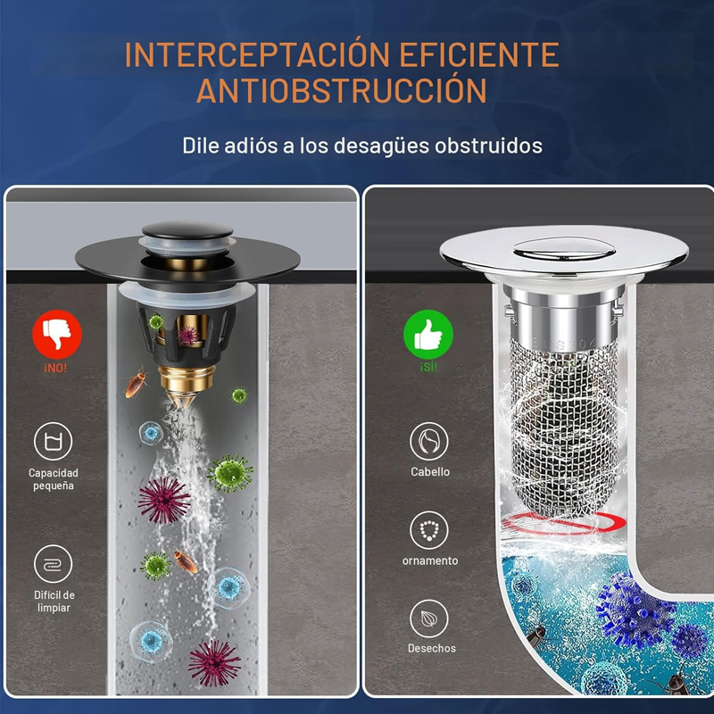 Filtro de desagüe para lavabo de baño, filtro emergente con cesta de filtro extraíble de acero inoxidable, tapón de desagüe para lavabo de baño, repuesto para lavabo de EE. UU. (2 unidades) - Image 2