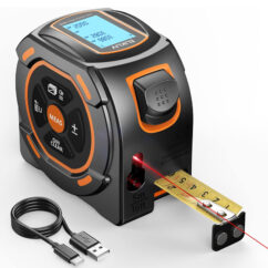 Cinta métrica láser de 59 m y 4,8 m. Compatible con modo pitagórico, área, volumen y unidades de distancia (pies/pies + pulg./pulg./metros) para carpinteros.